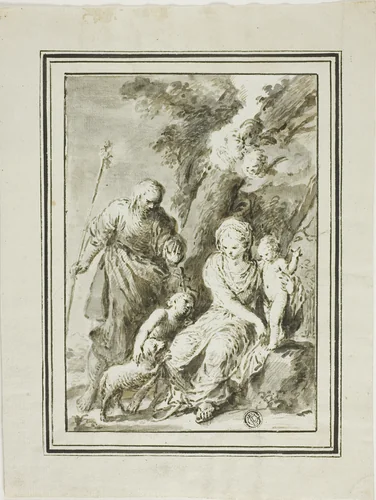 Holy Family and Saint John the Baptist by Giovanni Antonio Burrini or Manuel Salvador Carmona, drawing, 1700-1799