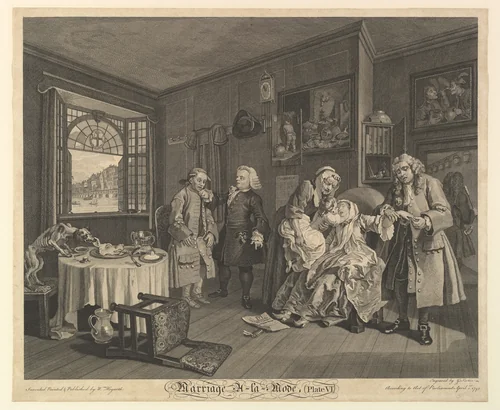 Marriage A-la-Mode, Plate VI by Gérard Jean Baptiste Scotin, print, 1745