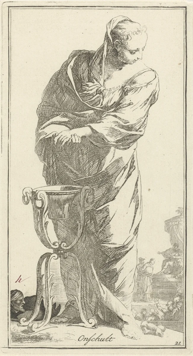 Personificatie van de onschuld by Arnold Houbraken, print, 1710-1719