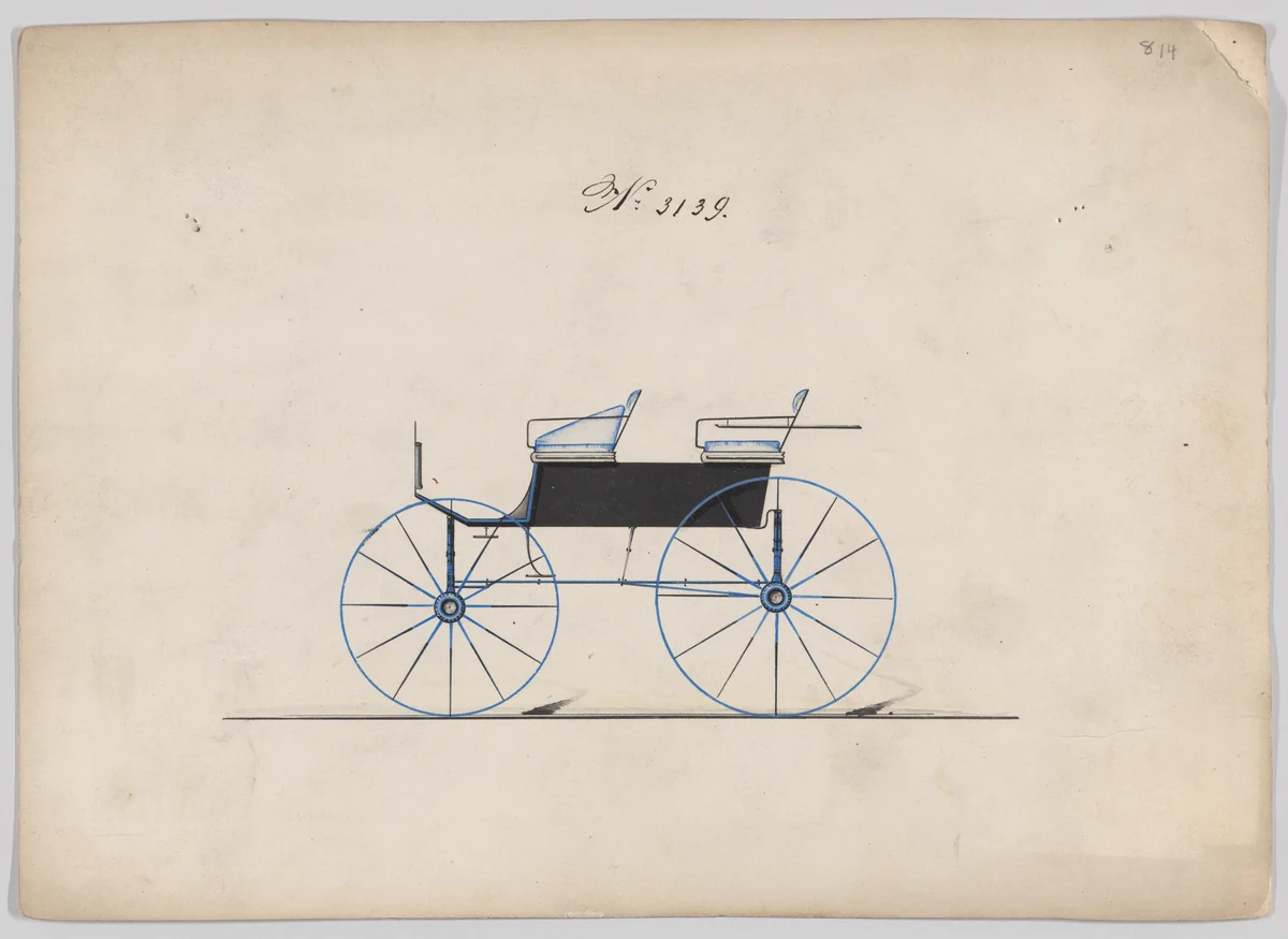 Design for 4 seat Phaeton, no top, no. 3149 by Brewster & Co., drawing, 1875