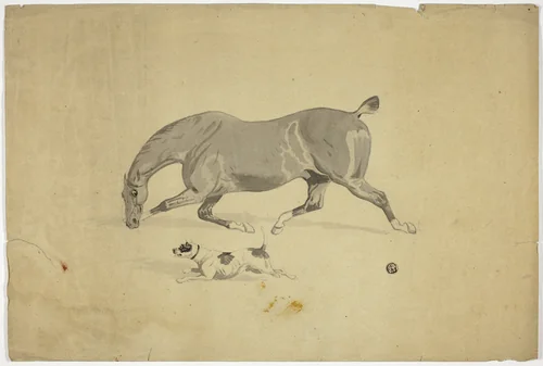 Running Horse and Dog by Abraham Cooper, drawing, 1807-1868