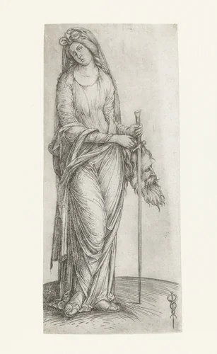 Judith met hoofd van Holofernes en zwaard by Unknown, print, 1460-1504