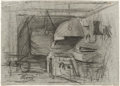 Interior of a Forge (recto) / Yard with a Pigsty (verso) by Adolphe Appian, drawing, 1860-1869