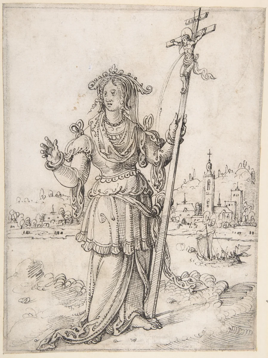 Allegorical Figure (Faith?) by Pieter Cornelisz Kunst, drawing, 1505-1561
