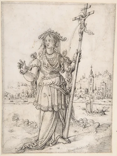 Allegorical Figure (Faith?) by Pieter Cornelisz Kunst, drawing, 1505-1561