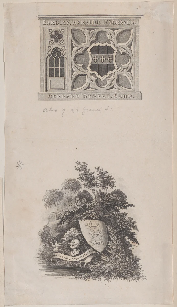 Trade Card for Barclay, Heraldic Engraver by anonymous, print, 1800-1900