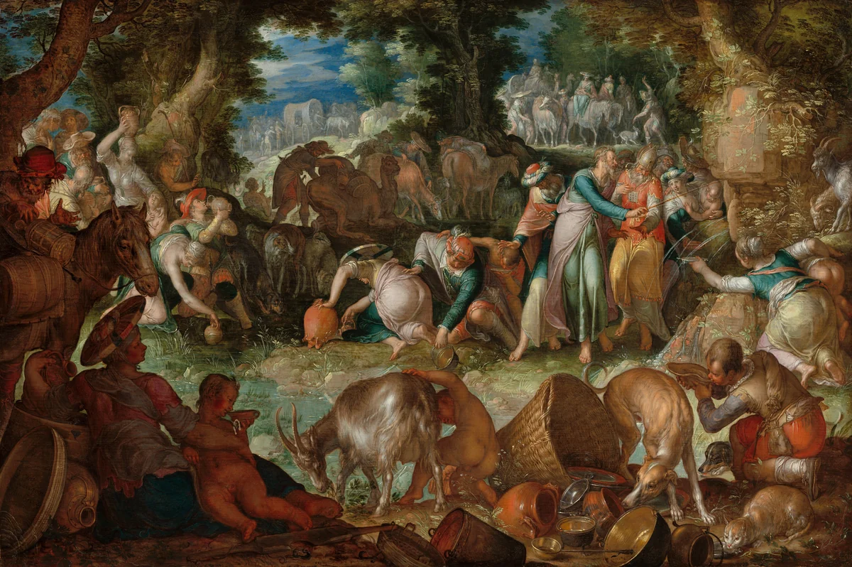 Moses Striking the Rock by Joachim Anthonisz. Wtewael, painting, 1624