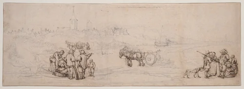 Dune Scene with Peasant Figures by Willem van de Velde, drawing, 1650-1660