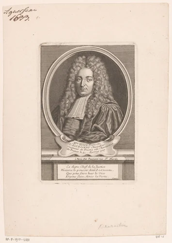 Portret van Henri François d'Aguesseau by Étienne Desrochers, print, 1726