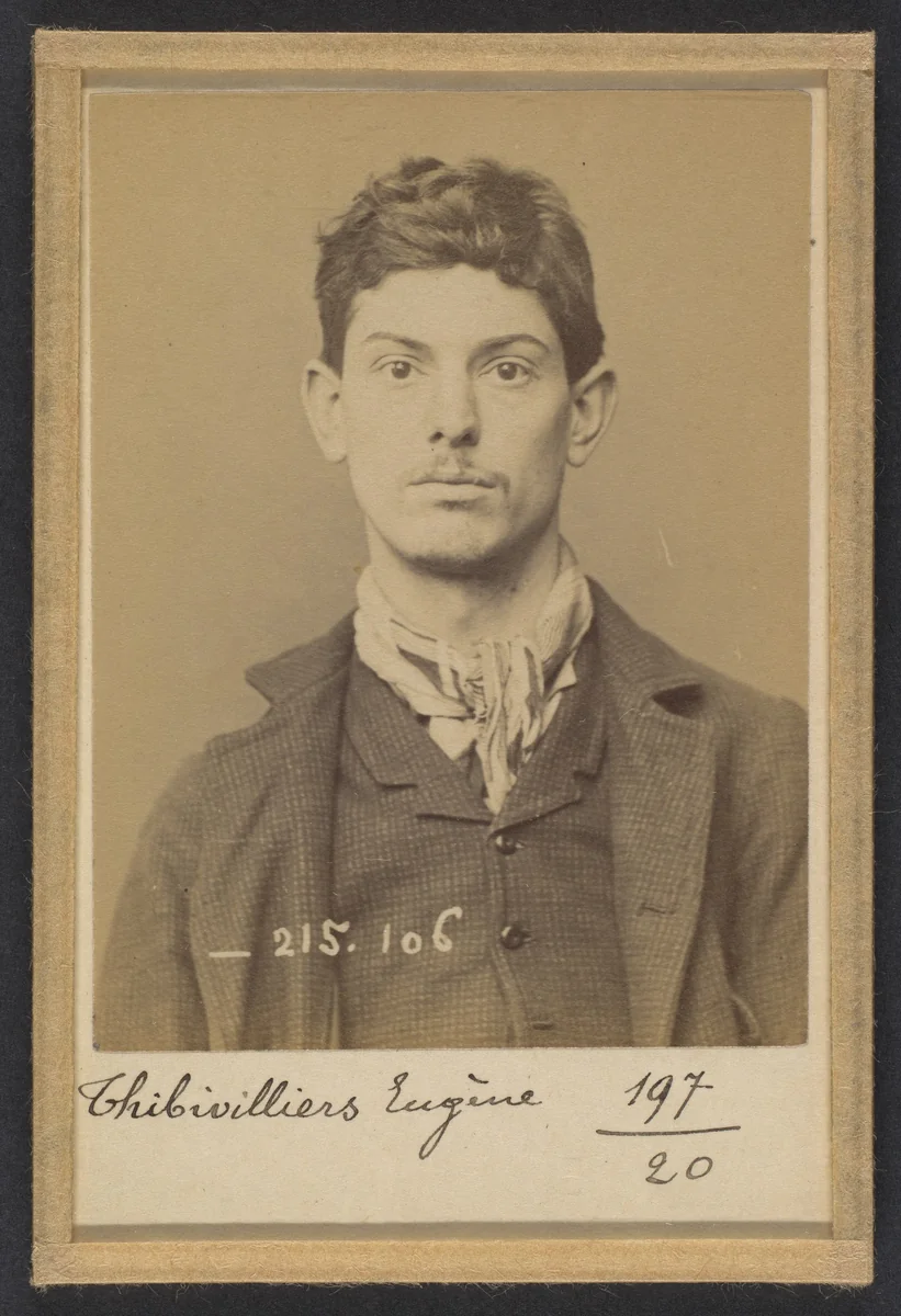 Thibivilliers. Eugène. 23 ans, né à Pinseux-le-Haut-Verger (Oise). Polisseur de métaux. Cris séditieux. 5/3/94 by Alphonse Bertillon, photograph, 1894