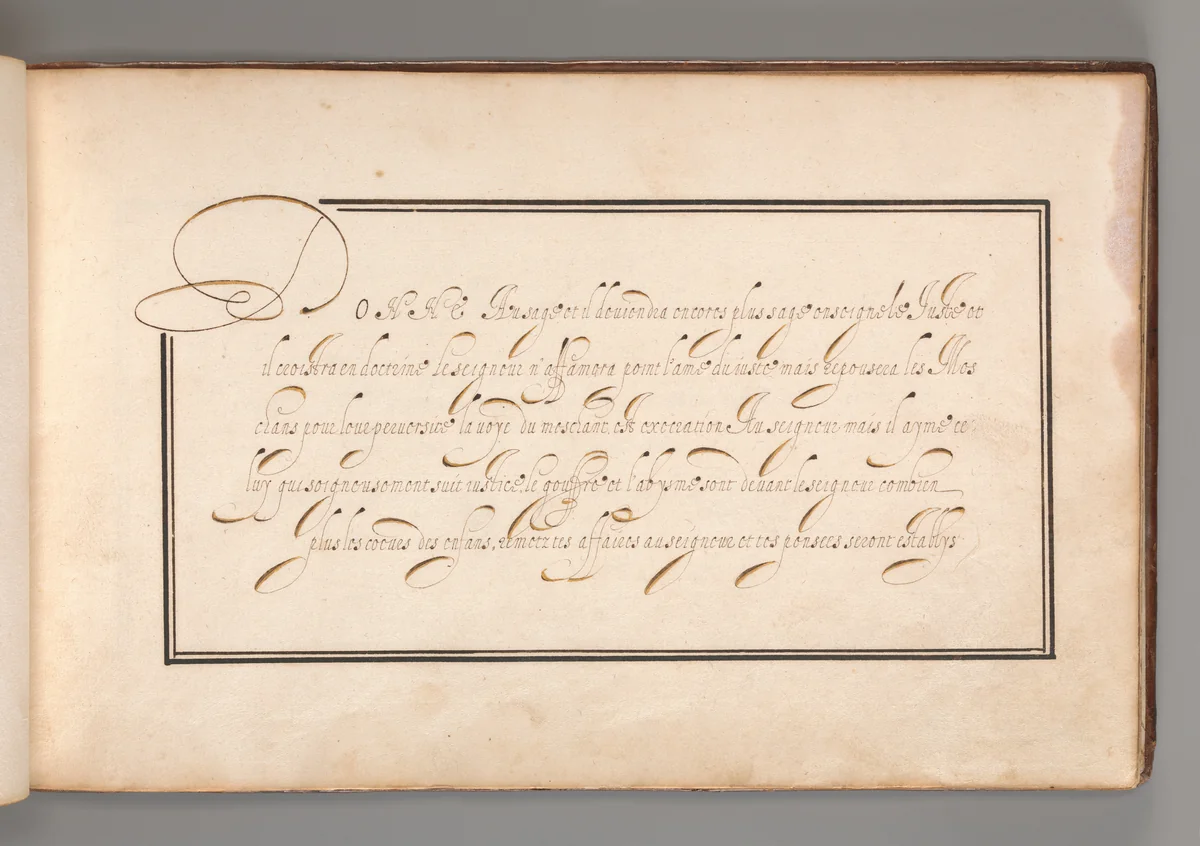 Calligraphic Exercise in French (Cursive Script) by anonymous, book, 1600-1625