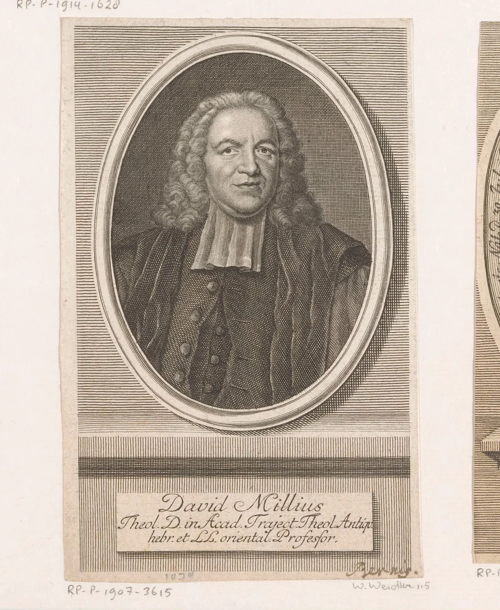 Portret van David Millius by Johann Martin Bernigeroth, print, 1746
