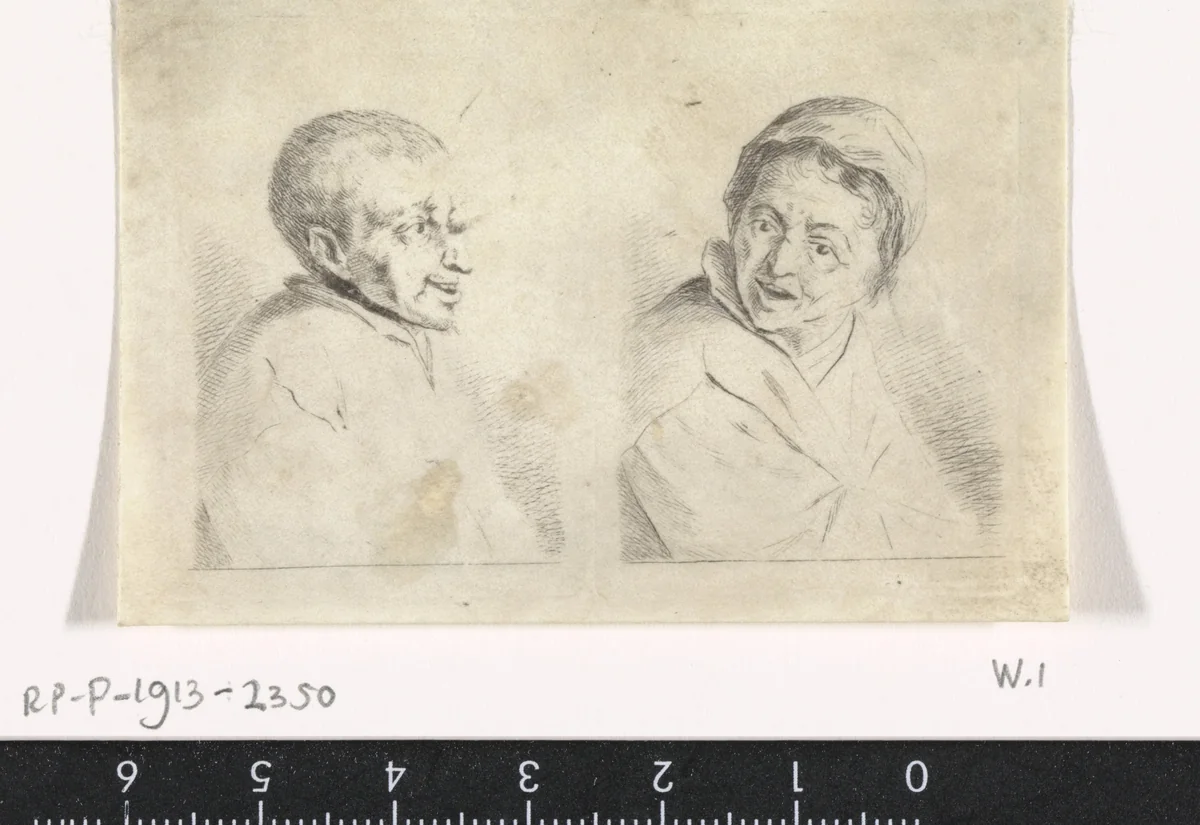 Bust of a Man and a Woman by Antoon Overlaet, print, 1760-1774