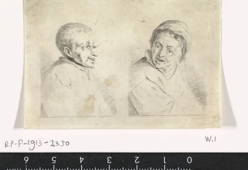 Bust of a Man and a Woman by Antoon Overlaet, print, 1760-1774