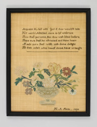 Embroidered sampler by Hannah Ann Smith, artwork, 1830