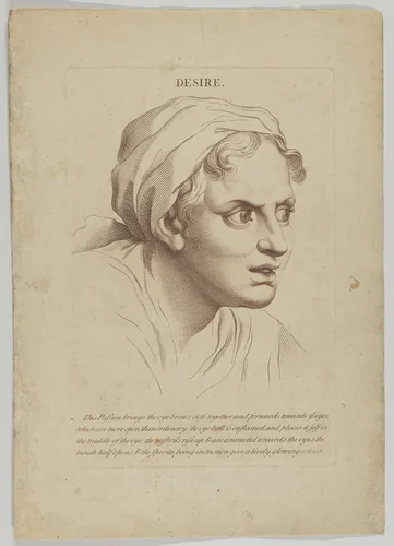 Desire, plate 8 from "Heads Representing the Various Passions of the Soul; as they are Expressed in the Human Countenance: Drawn by that Great Master Monsieur Le Brun" by anonymous, print, 1765-1800