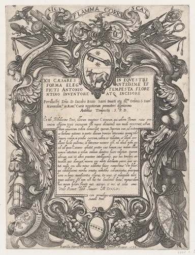 Frontispiece to the series 'The First Twelve Roman Caesars' with the Coat of Arms of Jacopo Bosio by Antonio Tempesta, print, 1596