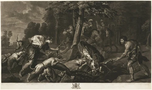The Calydonian Boar Hunt, from the Houghton Gallery by Richard Earlom, print, 1781