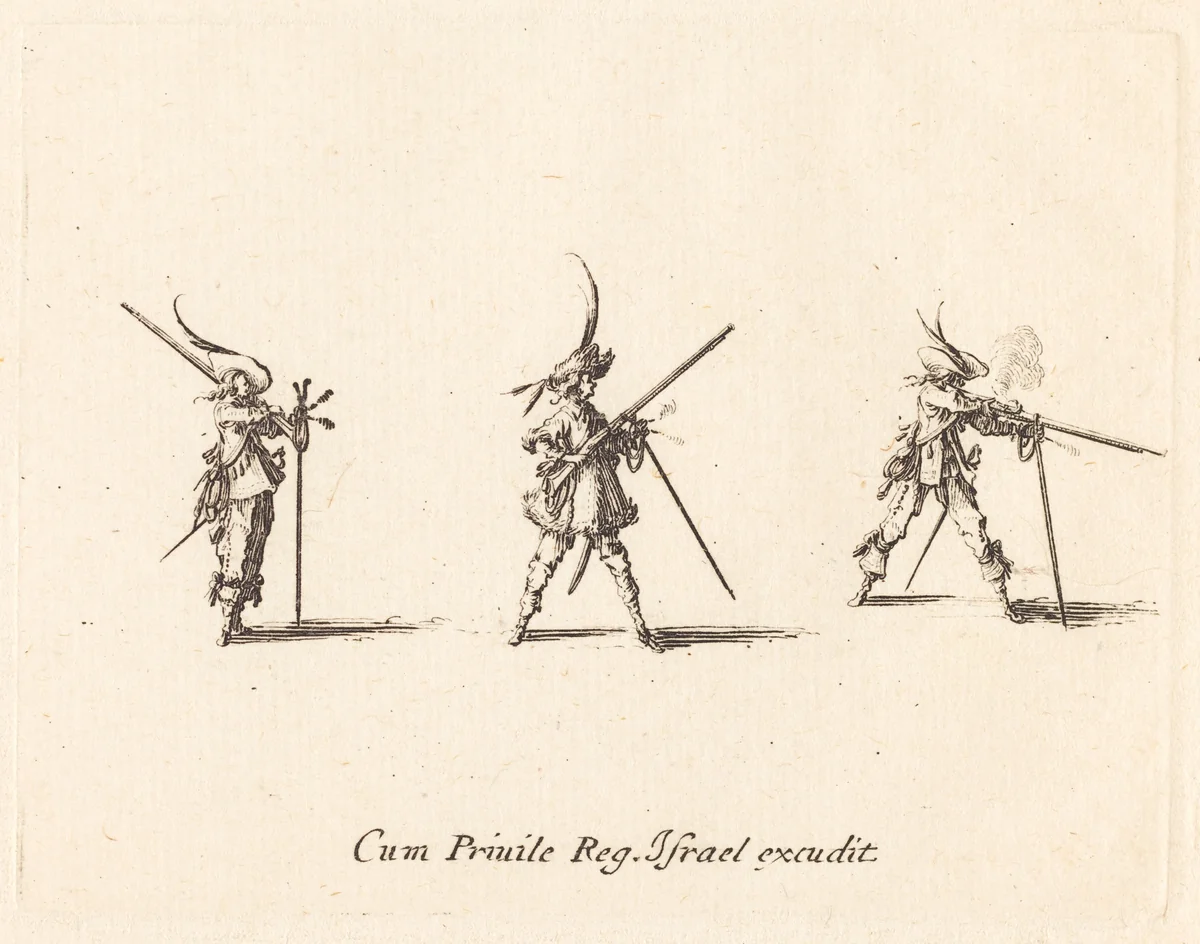 Firing the Musket by Jacques Callot, print, 1634-1635
