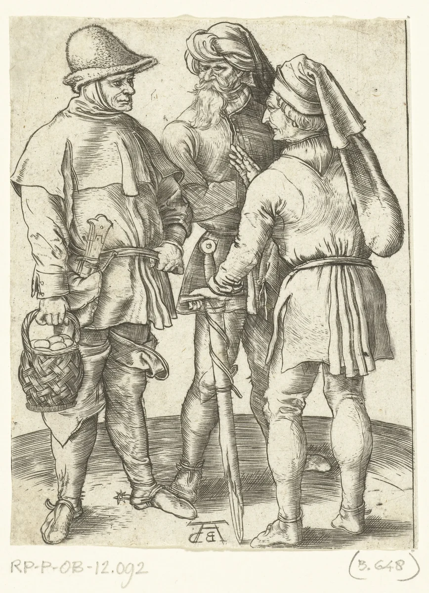 Drie boeren in gesprek by Unknown, print, 1567