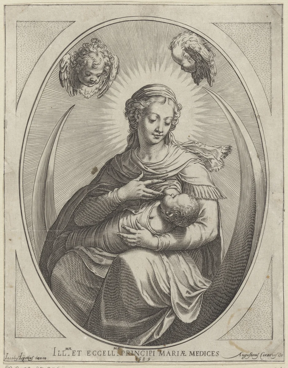 Maria met Kind op maansikkel by Agostino Carracci, print, 1589