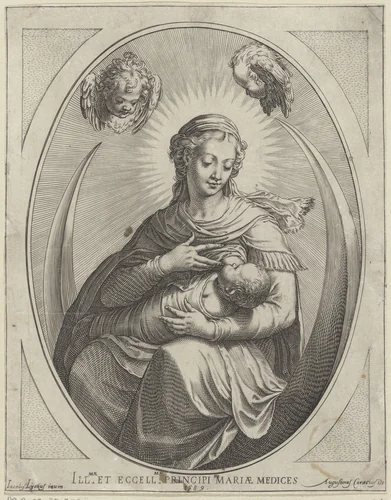 Maria met Kind op maansikkel by Agostino Carracci, print, 1589