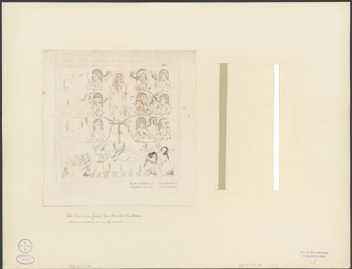 Muurschildering van de boom van Jesse uit de Buurkerk te Utrecht by anonymous, print, 1800