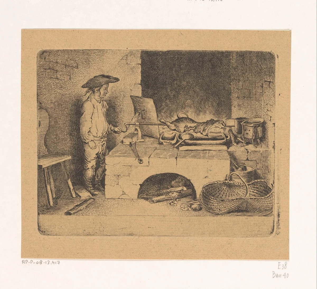 Jongen bij het spit by Daniel Nikolaus Chodowiecki, print, 1764