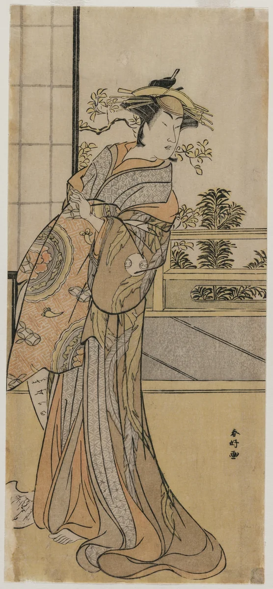 Arashi Murajiro as a Courtesan Holding a Letter by Katsukawa Shunkō (勝川春好), print, 1787-1789
