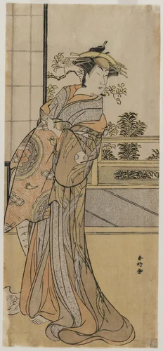 Arashi Murajiro as a Courtesan Holding a Letter by Katsukawa Shunkō (勝川春好), print, 1787-1789