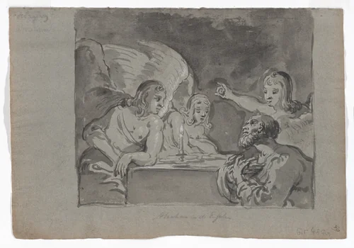 Abraham Entertaining the Three Angels by Leonaert Bramer, drawing, 1620-1628