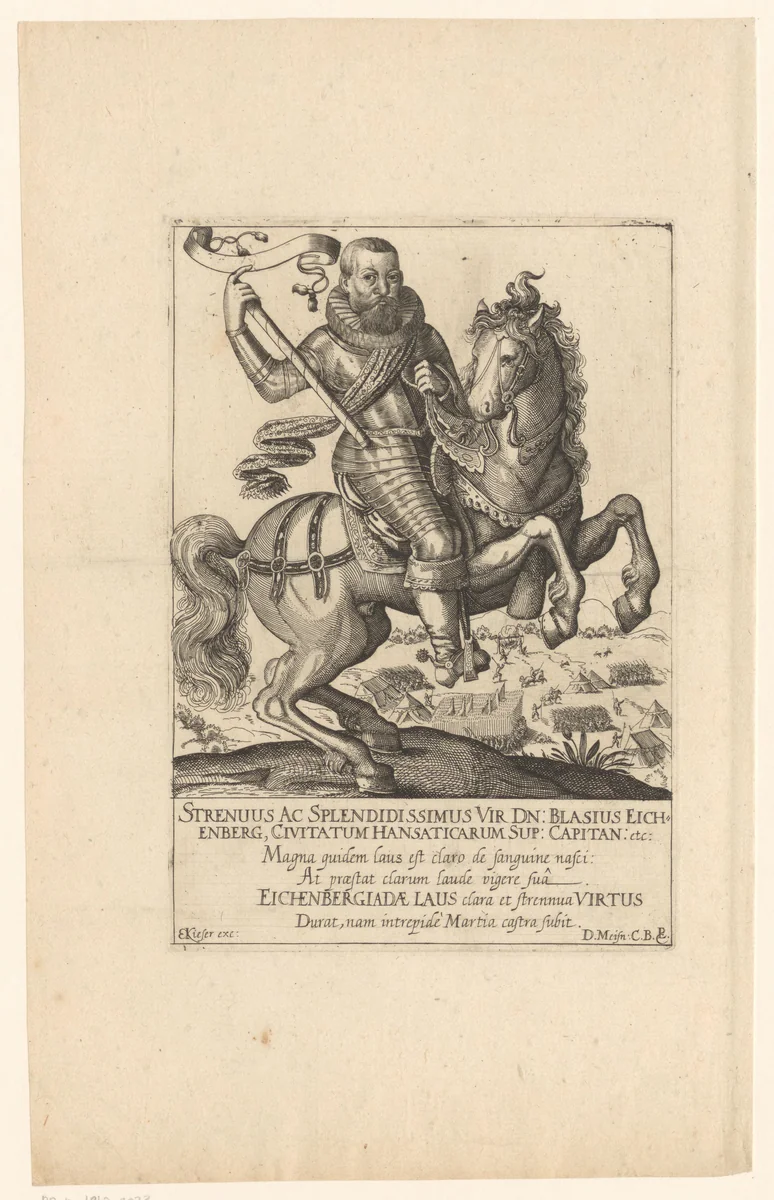 Portret van Blasius von Eichenberg te paard by Eberhard Kieser, print, 1593-1625