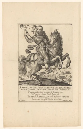 Portret van Blasius von Eichenberg te paard by Eberhard Kieser, print, 1593-1625