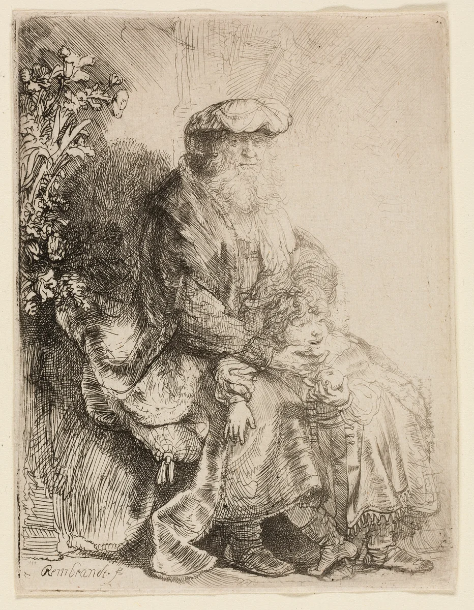 Abraham Caressing Isaac by Rembrandt van Rijn, print, 1632-1642