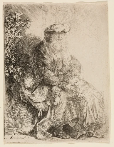 Abraham Caressing Isaac by Rembrandt van Rijn, print, 1632-1642