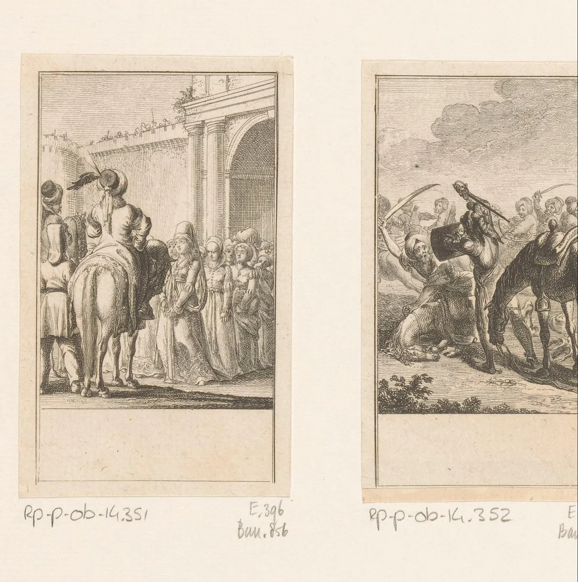 Saladin ziet toe hoe de christelijke vrouwen Jeruzalem verlaten by Daniel Nikolaus Chodowiecki, print, 1781