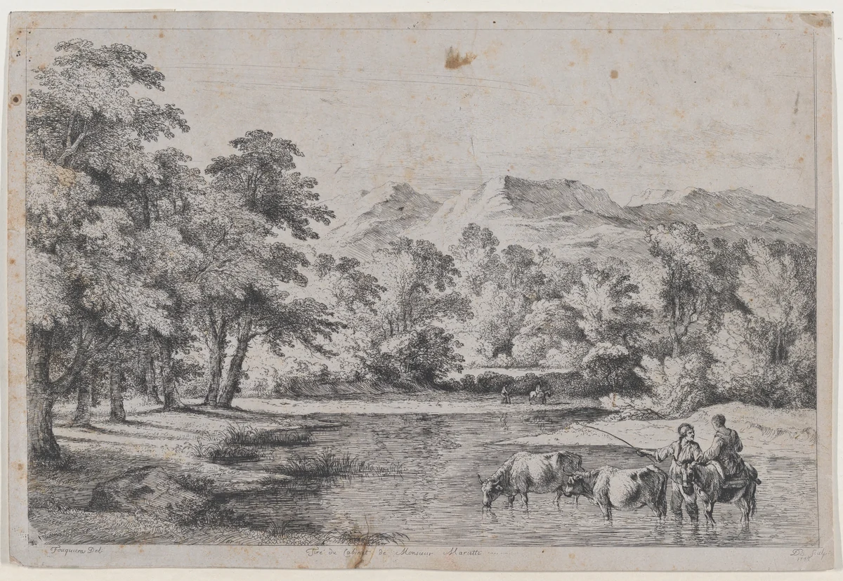 Landscape after Fouquières by Jean Jacques de Boissieu, print, 1772