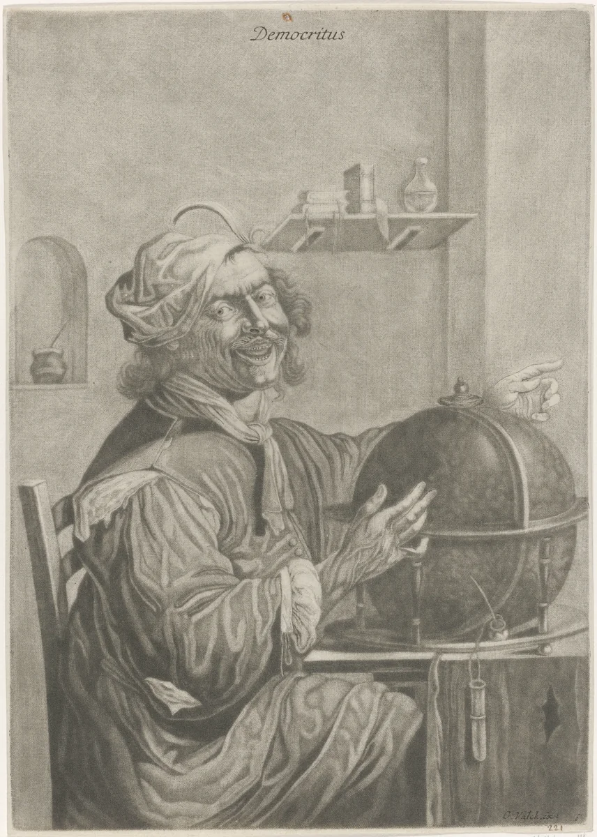 Democritus lacht by anonymous, print, 1661-1726
