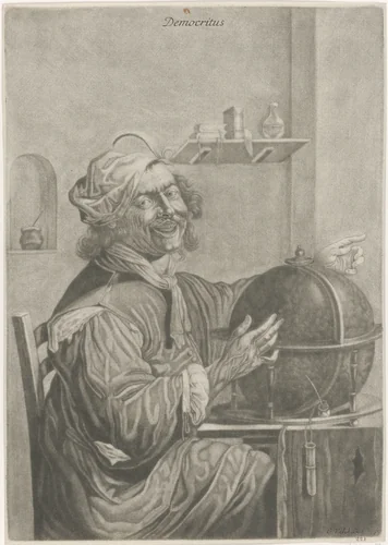 Democritus lacht by anonymous, print, 1661-1726