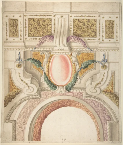 Design for a Part of a Ceiling and a Pediment by anonymous, drawing, 1700-1800
