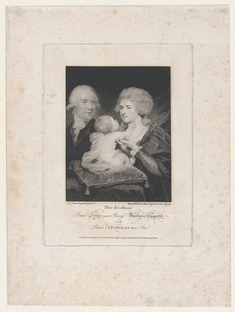 Prince Serge and Princess Barbara Gagarin with Prince Nicholas Their Son by Caroline Watson, print, 1785