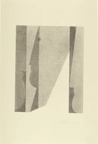 Three Heads, Superimposed (Drei Köpfe, ineinander) from Play on Heads (Spiel mit Köpfen) by Oskar Schlemmer, print, 1920