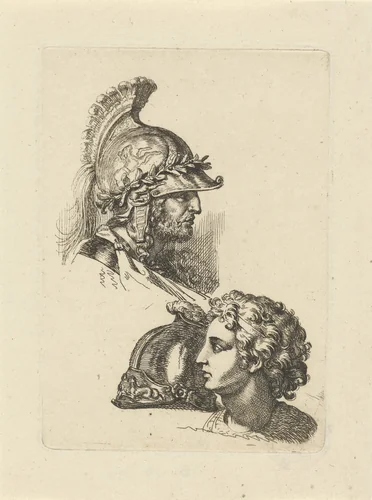 Twee studiekoppen by Gerard de Lairesse, print, 1670