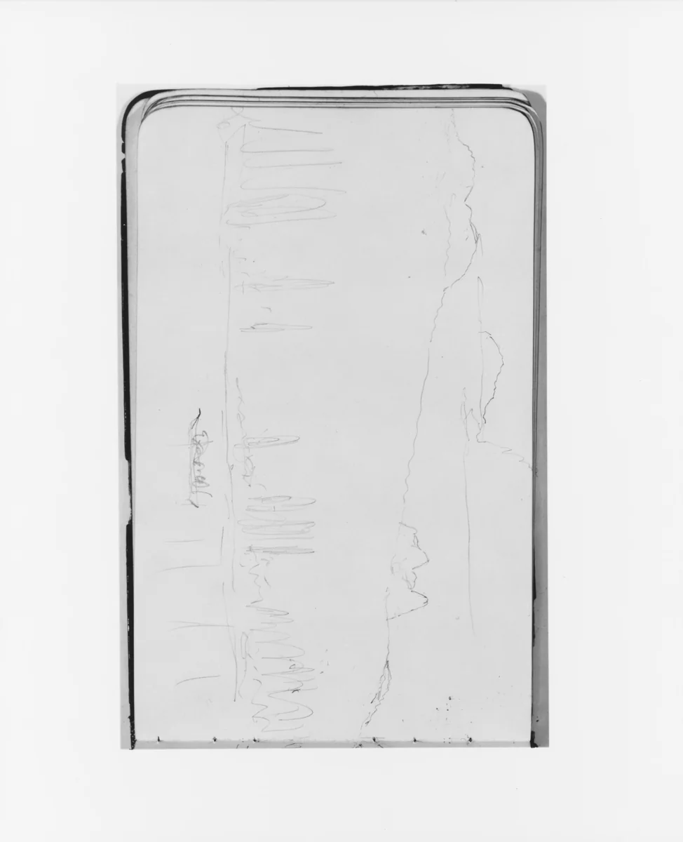 Sketch of Mountains, Lake, and Canoe (from Sketchbook) by Albert Bierstadt, artwork, 1890