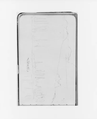 Sketch of Mountains, Lake, and Canoe (from Sketchbook) by Albert Bierstadt, artwork, 1890