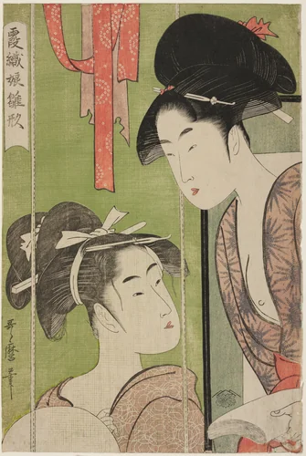 Mosquito Net, from the series Model Young Women in Mist (Kasumi-ori musume hinagata) (Kaya) by Kitagawa Utamaro (喜多川歌麿), print, 1789-1800
