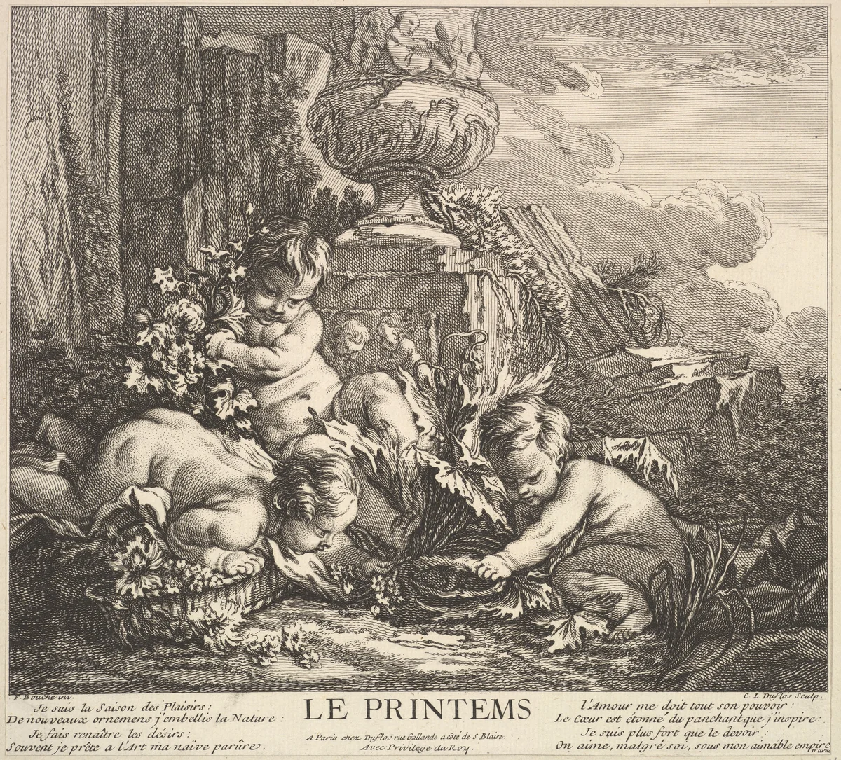 Spring by Claude Augustin Duflos le Jeune, print, 1735-1786