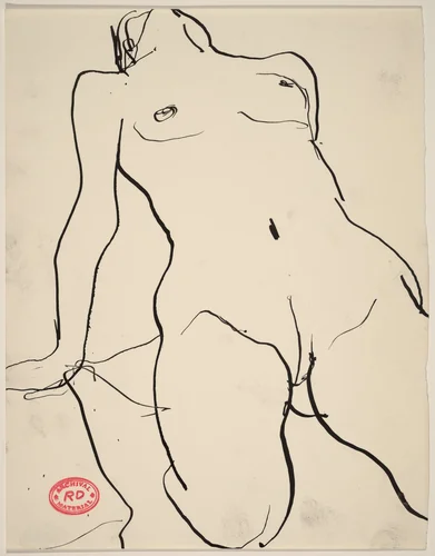 Untitled [kneeling female nude with head tossed back] by Richard Diebenkorn, drawing, 1955-1967