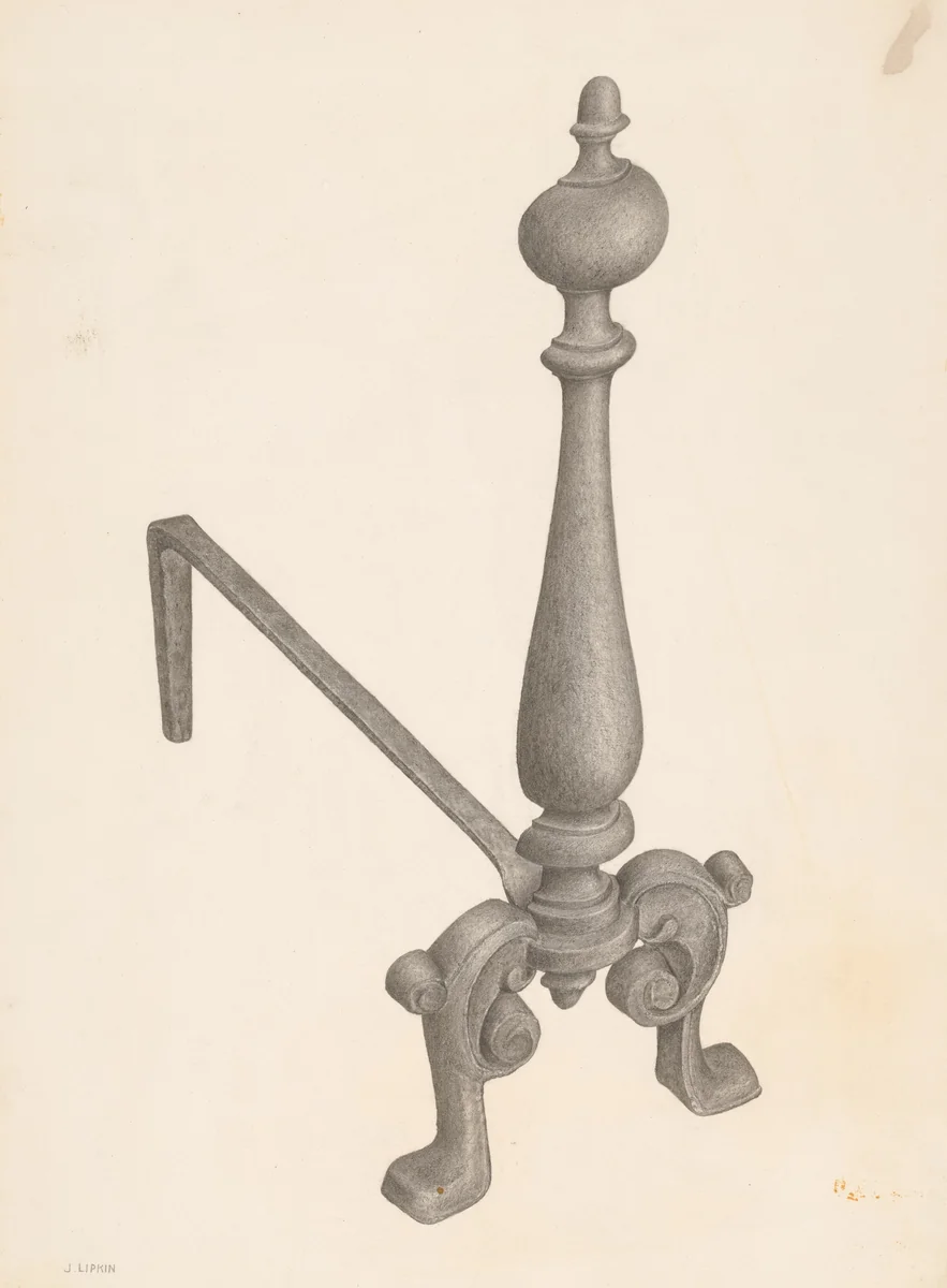 Andiron (one of pair) by Jacob Lipkin, index of american design, 1940