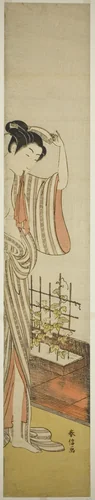 Beauty and Morning Glories by Suzuki Harunobu (鈴木春信), print, 1725-1770